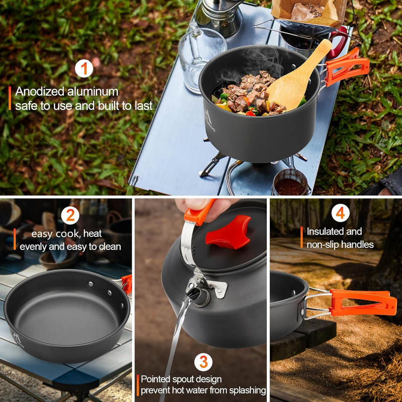 17Pcs Camping Cookware Set Hiking Pot Pan Kettle Stainless Steel Kit5