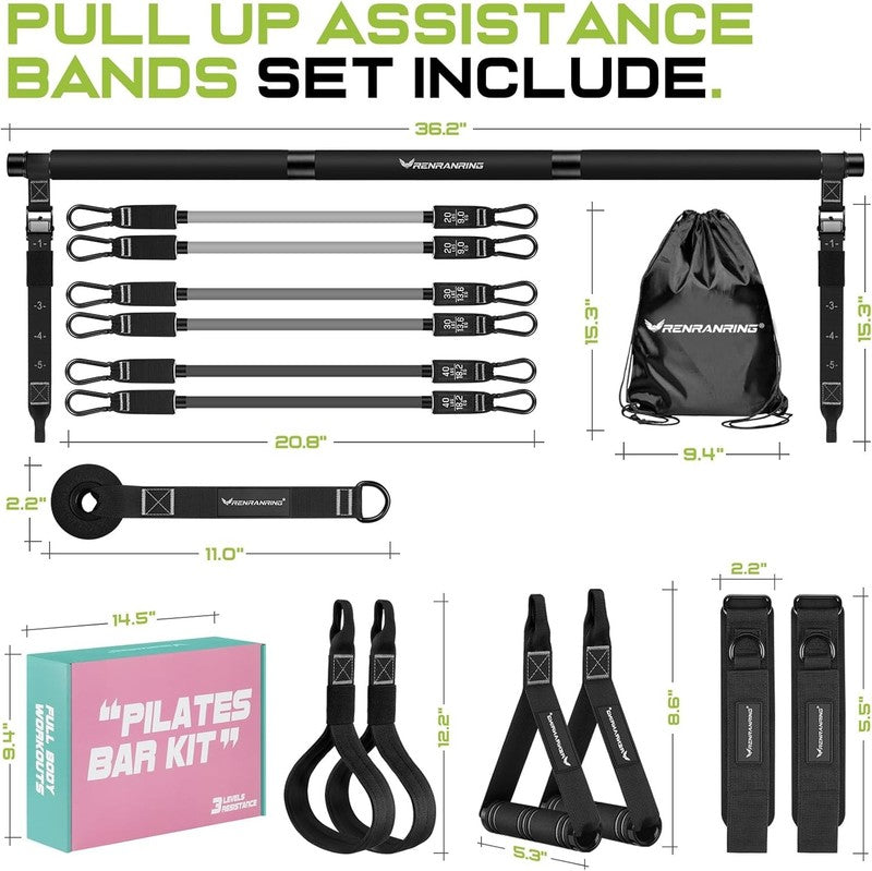 Pilates Bar Kit w/ Resistance Bands Heavy-Duty Adjustable Full Body Workout7