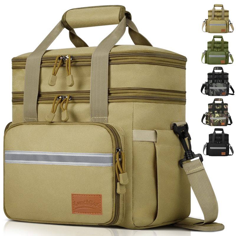 24L Insulated Lunch Bag Double Deck Cooler Tote Leakproof Work Beach Yellow8