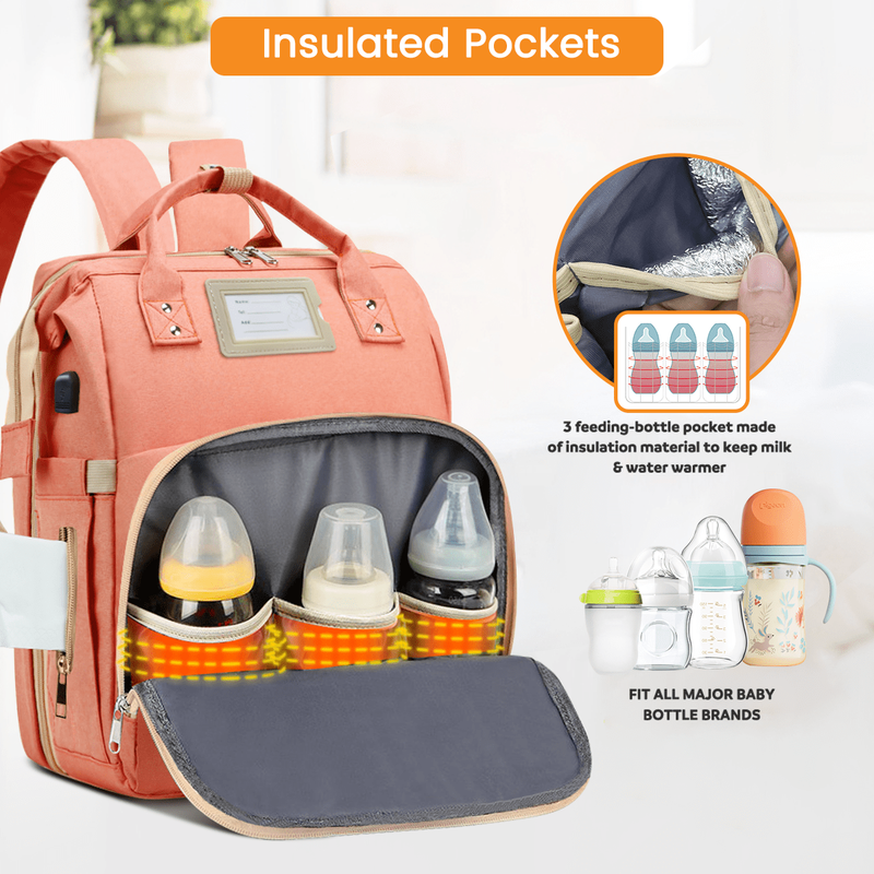 Diaper Bag Backpack w/ Changing Station USB Port Crib Pink Large3