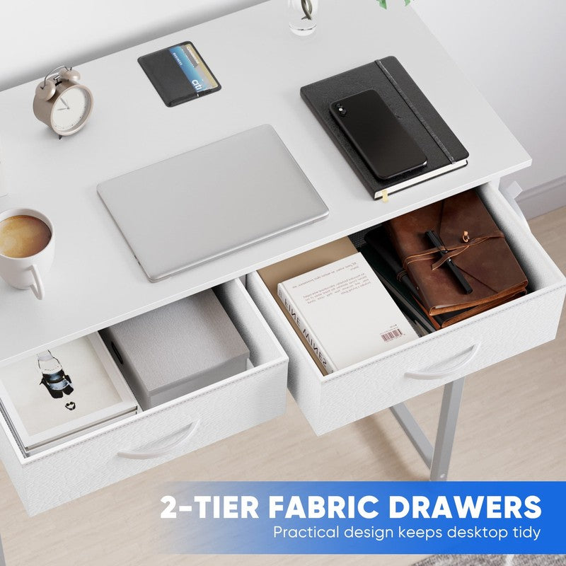 Small Desk with Fabric Drawers & Storage Bag Iron Hook, Home Office Computer Des2