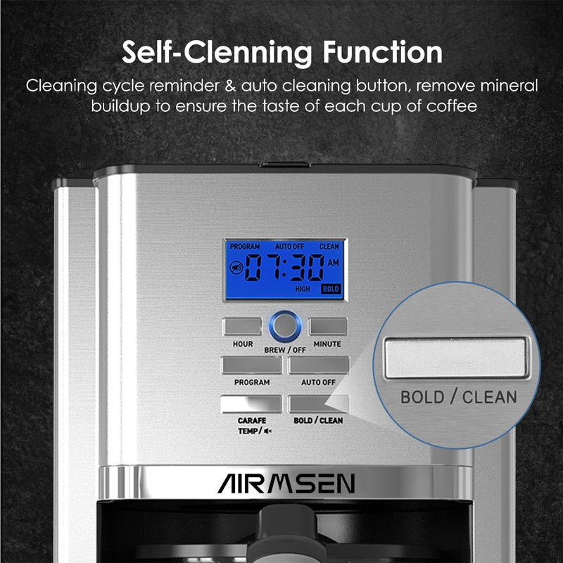 12 Cup Drip Coffee Maker Programmable Stainless Steel Self Cleaning Machine6