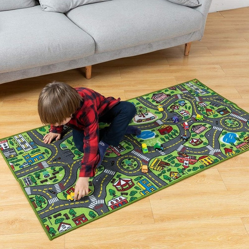 Kids Play Rugs - 12 Pull-Back Vehicle Set - Durable Carpet Playmat Rug - City Pr7