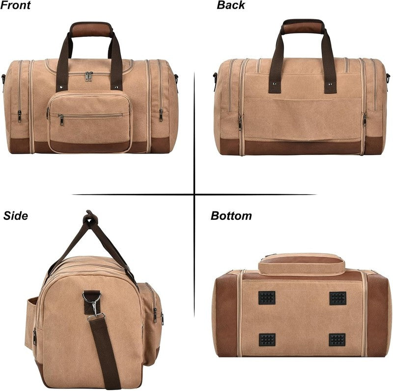 50L Canvas Travel Duffle Bag Coffee Overnight Weekender Gym Carry On5