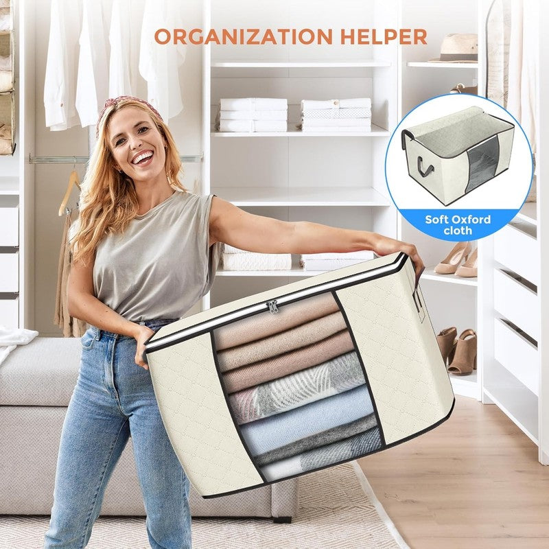 6 Pack 90L Large Clothes Storage Bags with Handles, Foldable Organizer5