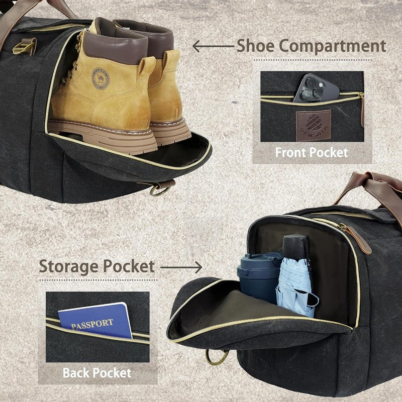 Duffle Bag for Travel, 50L Canvas Duffle Bag Vintage Travel Bag Overnight Bag wi4