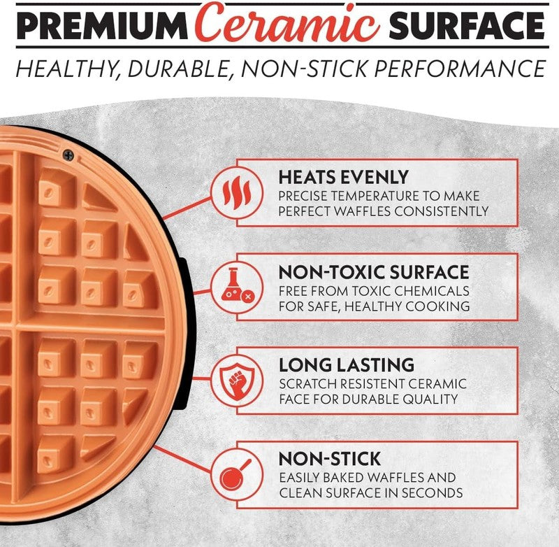 Belgian Waffle Maker Compact Nonstick Ceramic Adjustable Browning Steel5