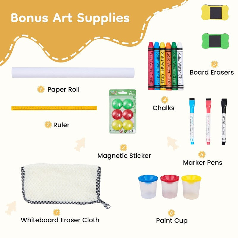 Kids Easel, Double-Sided Magnet Whiteboard & Chalkboard with Paper Roll, Storage3
