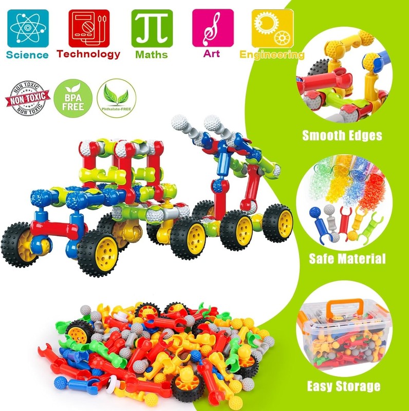 186PCS Kids STEM Building Blocks Toy Educational Fine Motor Skills Ages 3+5