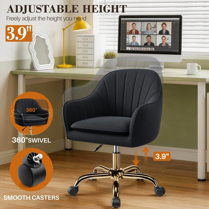 Office Desk Chair with Padded, Velvet Vanity Chair with Back and Wheels, Comfy H5
