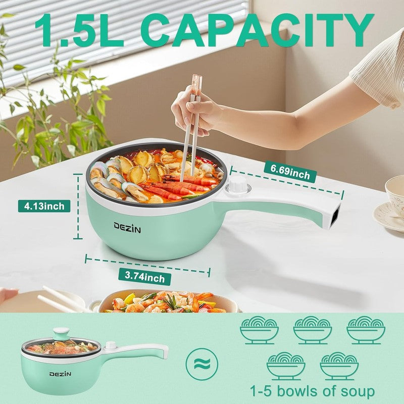 Electric Hot Pot 1.5L Mini Non Stick Sauté Pan Adjustable Power Portable Green2