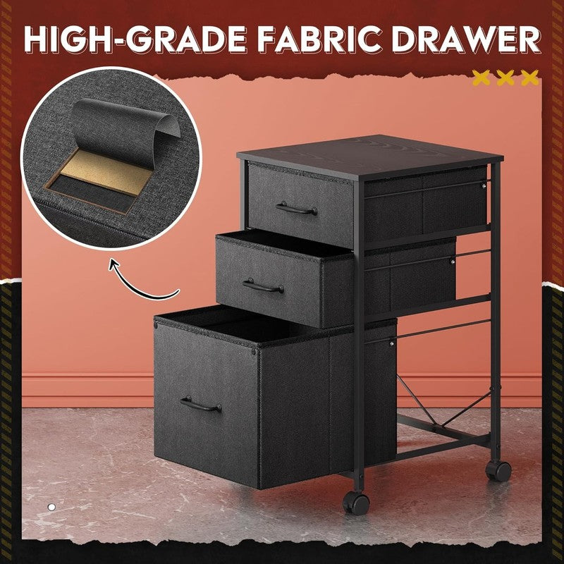 Mobile File Cabinet, Rolling Printer Stand with 3 Drawers, Fabric Vertical Filin3