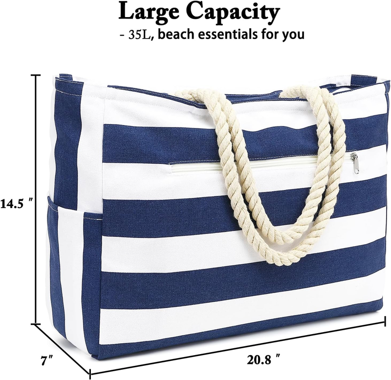 Waterproof Beach Bag Large Canvas Tote Wet Pocket Pool Cruise Travel4