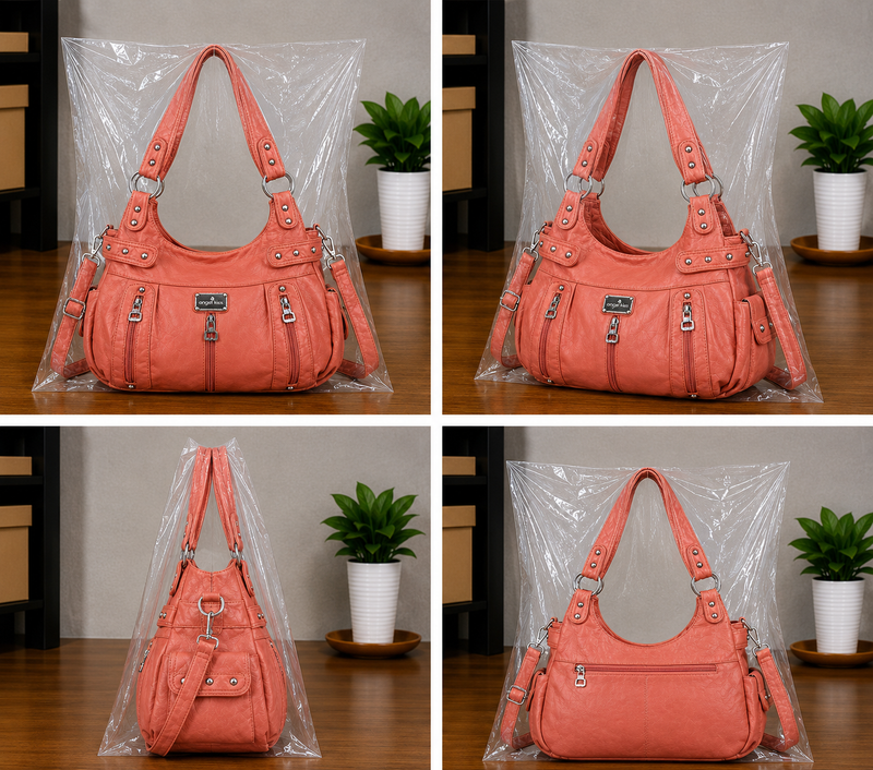 Women's Large Washed Faux Leather Hobo Crossbody Tote Bag0