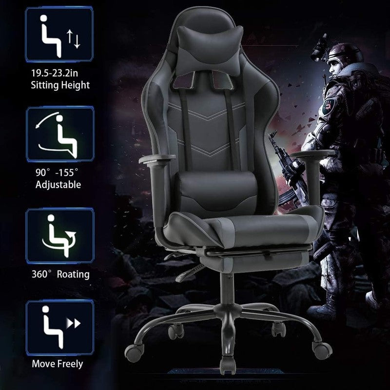 Ergonomic High-Back Gaming Chair with Lumbar Support - Grey PU Leather6