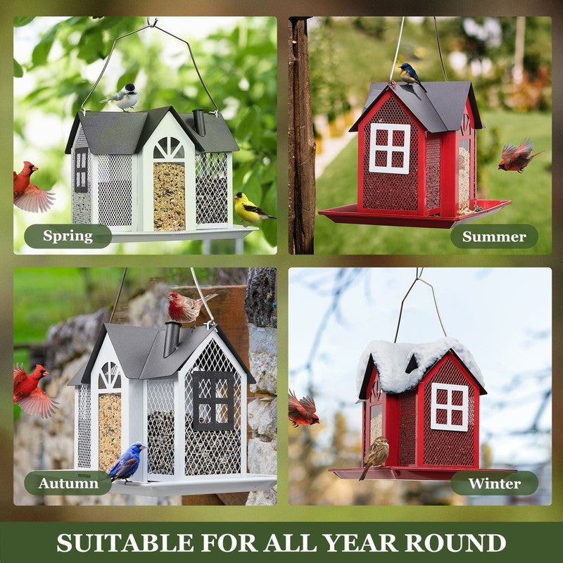 Yellow Metal Weatherproof Bird Feeder House, Triple Feeders for Finch & Cardinal3