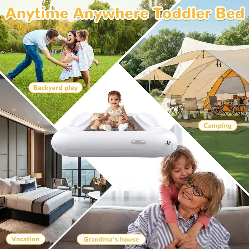 Inflatable Kids Travel Bed with Safety Bumpers, Portable Blow Up Mattress 53"5