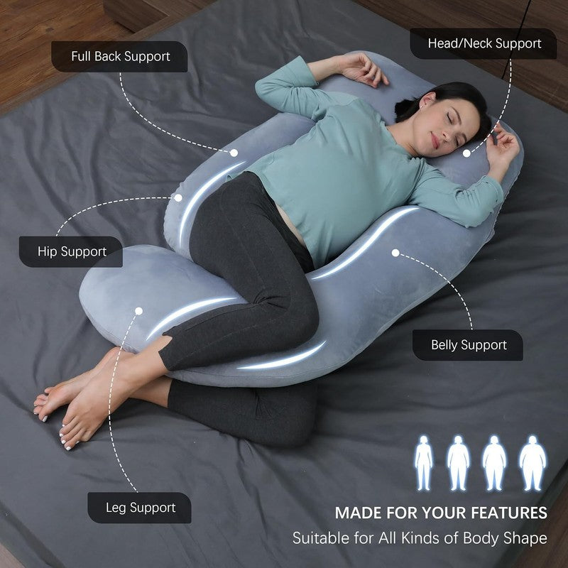 U Shaped Pregnancy Maternity Pillow 57" Full Body Sleep Support Grey1