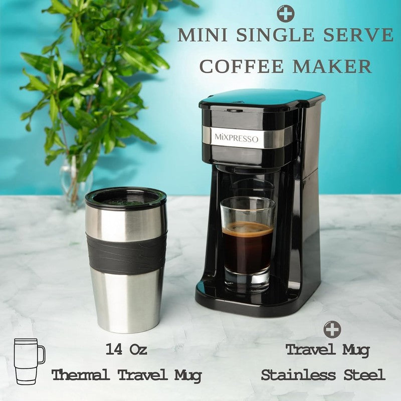 Compact Black Single Serve Coffee Maker with 14Oz Travel Mug & Auto Shut Off4