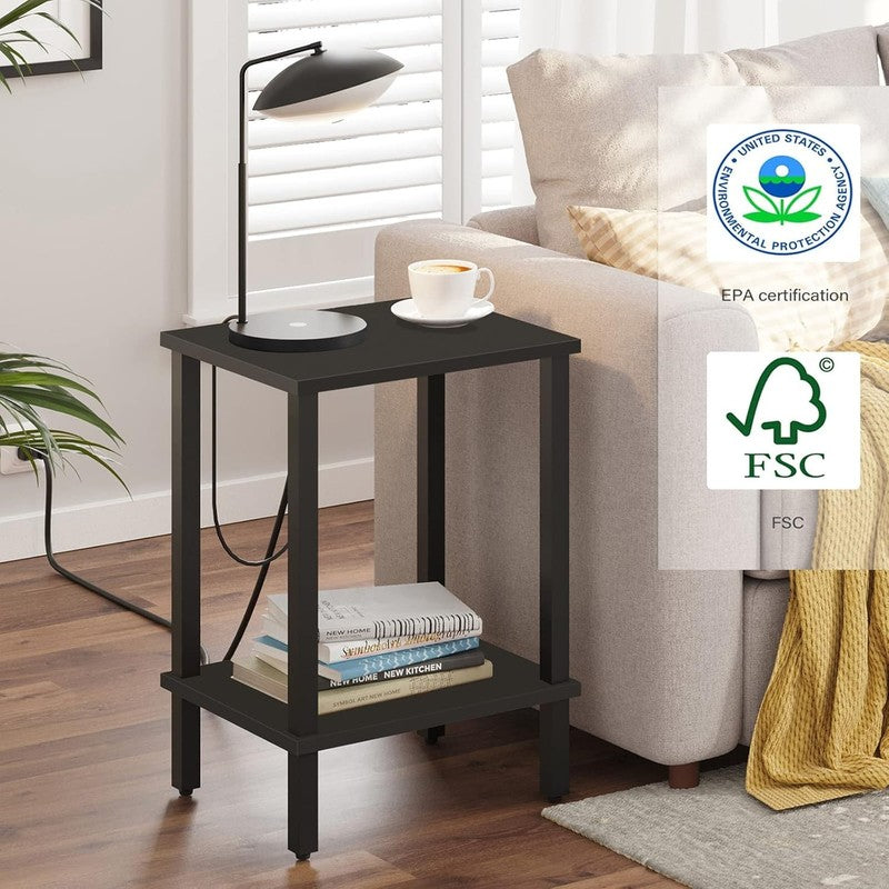 Set of 2 End Tables Nightstand 2 Tier Storage Shelf Side Table7