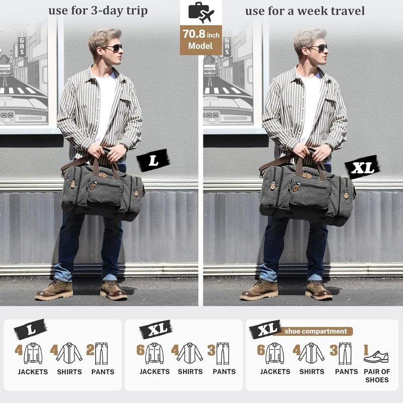 Canvas Duffle Bag for Travel 50L Expandable Duffel Overnight Bag Men (Dark Gray)5