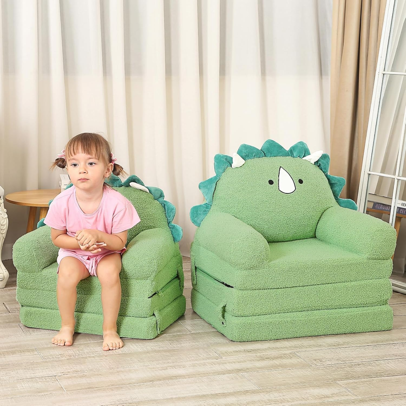 Kids Sherpa Sofa w/ Tri Layer Foam Cushions, Comfy Seating for Toddlers, Green1