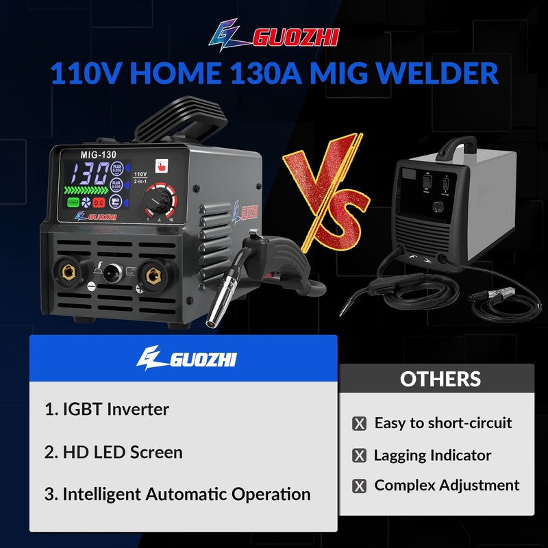 130A Portable MIG Welder,110V 2 in 1 Gasless Flux Core Mig/Stick Welding Machine7