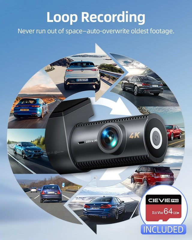 4K+1080P Dual Dash Cam Front Rear w/ 64GB Card 5GHz WiFi App Night Vision2