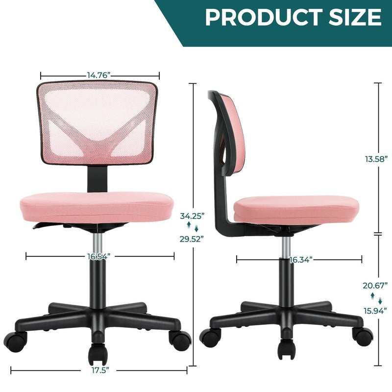 Home Office Desk Chair Armless Mesh Swivel Adjustable Low Back Pink8