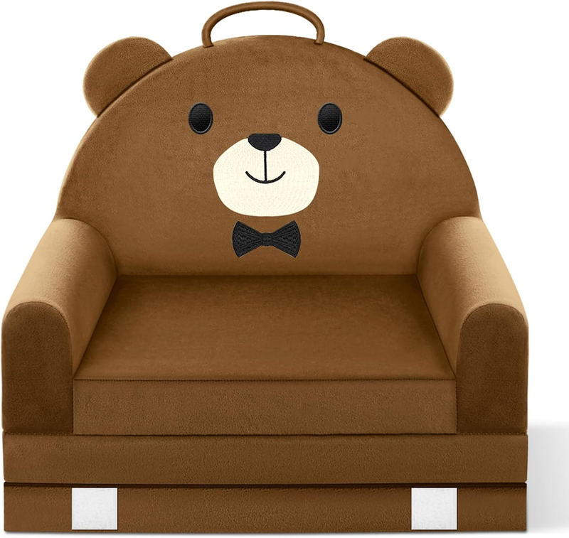 Kids Foldable Sofa Bed w/ Washable Cover, Crystal Velvet Toddler Chair Brown8
