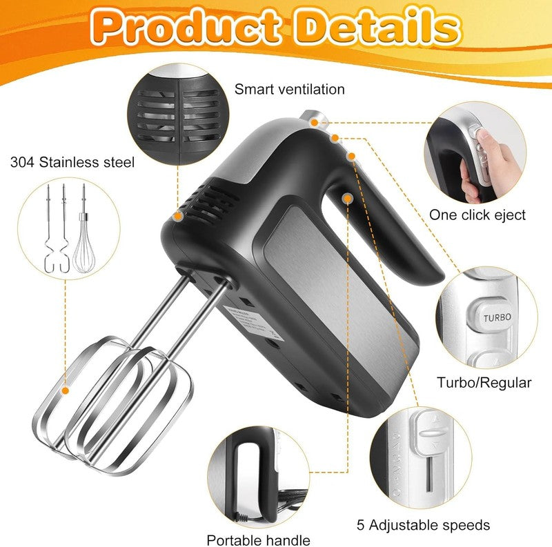 5 Speed 400W Hand Mixer Electric Handheld   Ultra Powerful Handheld Mixer with T2