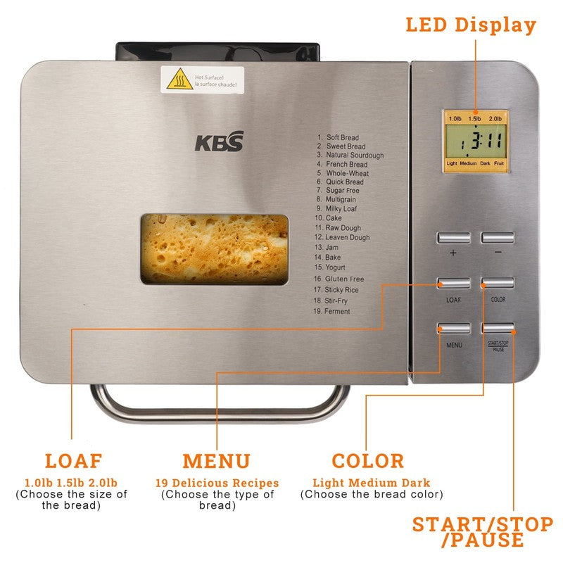 19-in-1 2LB Bread Maker Machine Fully Automatic LCD Stainless Steel 0131
