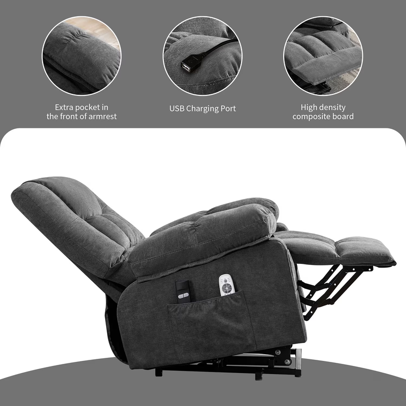 Power Lift Recliner Chair Heat Massage USB Port Infinite Position Grey4