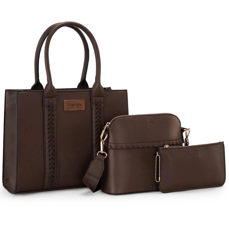 Wrangler 3Pc Handbag Set Tote Crossbody Purse Wallet Brown Women7