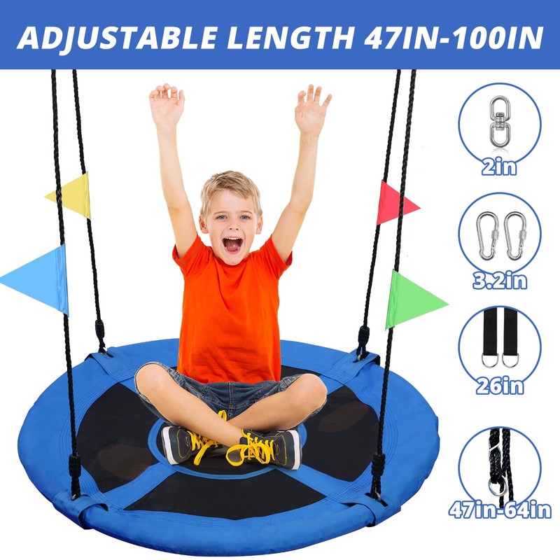 40" Saucer Tree Swing for Kids & Adults, Adjustable Rope Flying Seat, Blue5