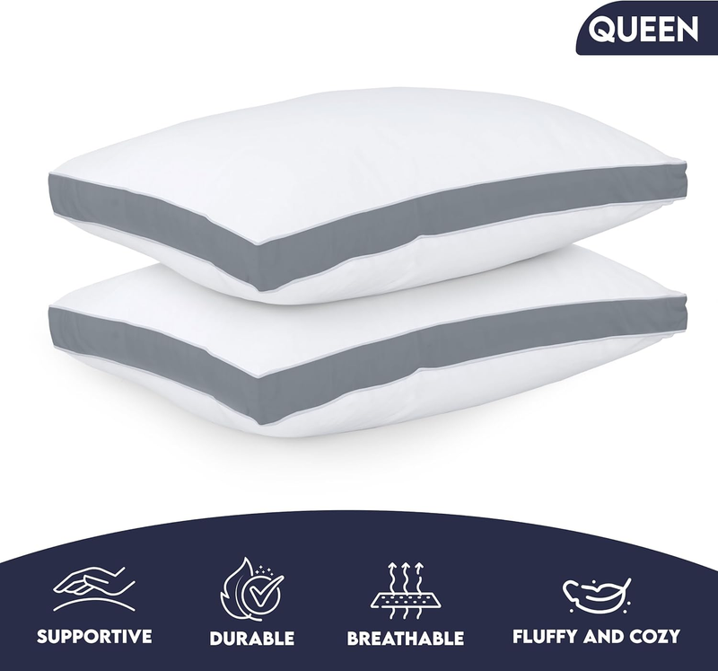 Queen Bed Pillows Set of 2 Cooling Down Alternative Hotel Quality Grey3