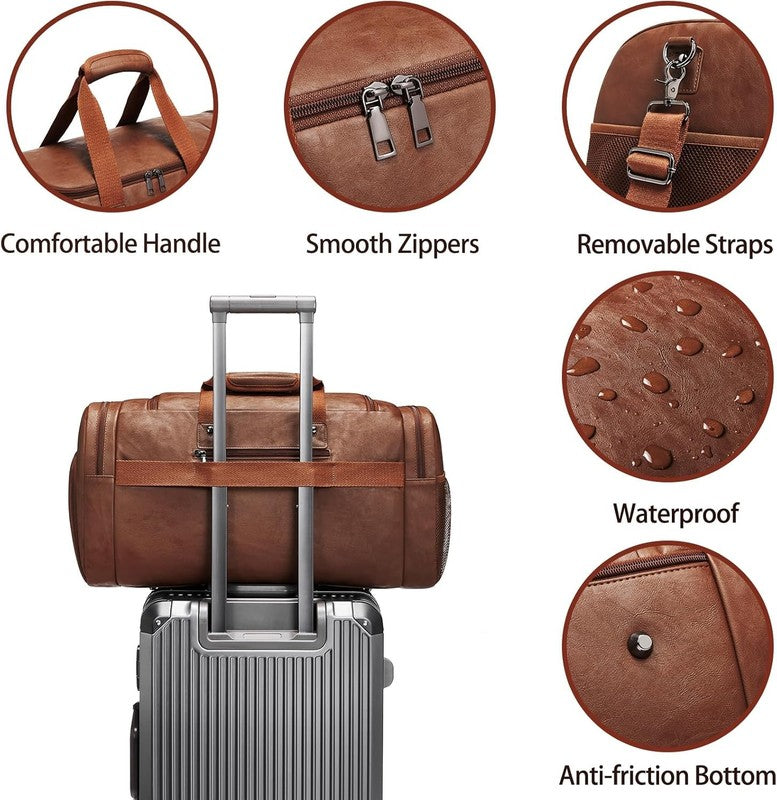 Leather Travel Duffle Bag Weekender Waterproof Shoe Compartment Gym Bag2