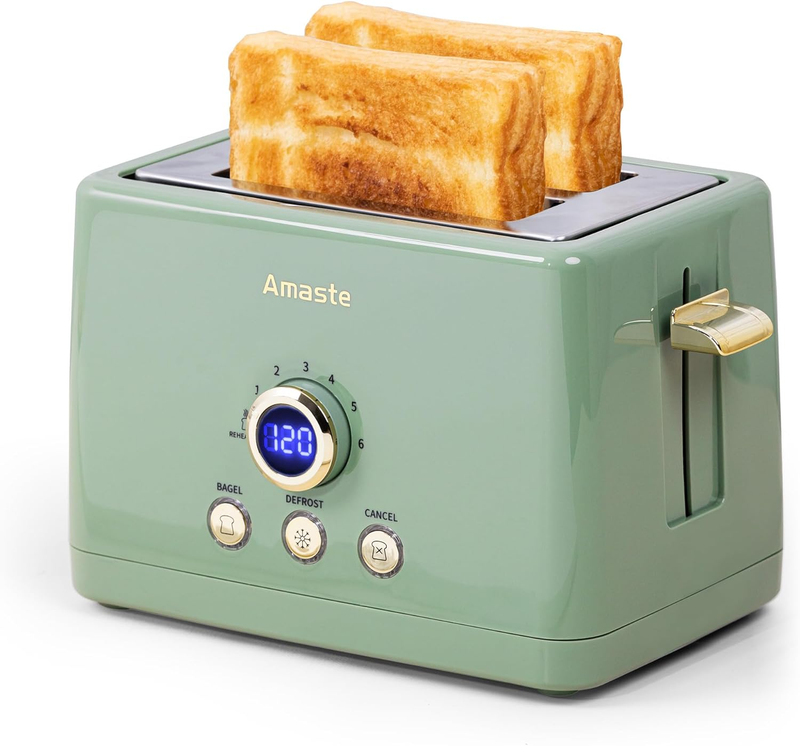 2 Slice Toaster, Retro Bread Toaster with LED Display, Extra Wide Slots Toasters8