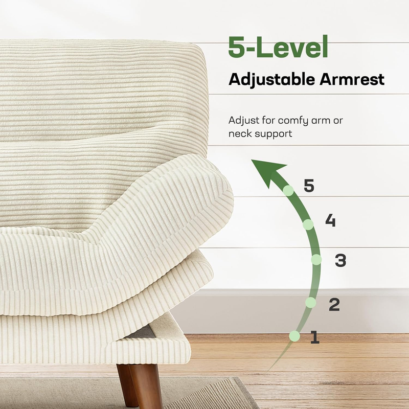 66in Futon Sofa Bed Convertible Corduroy Sleeper Loveseat Adjustable Cream White5