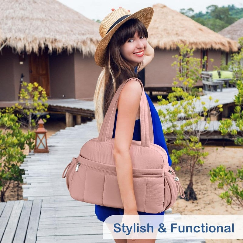 Travel Duffel Bag Women Puffer Gym Weekender Wet Pocket Carry On Dark Pink7