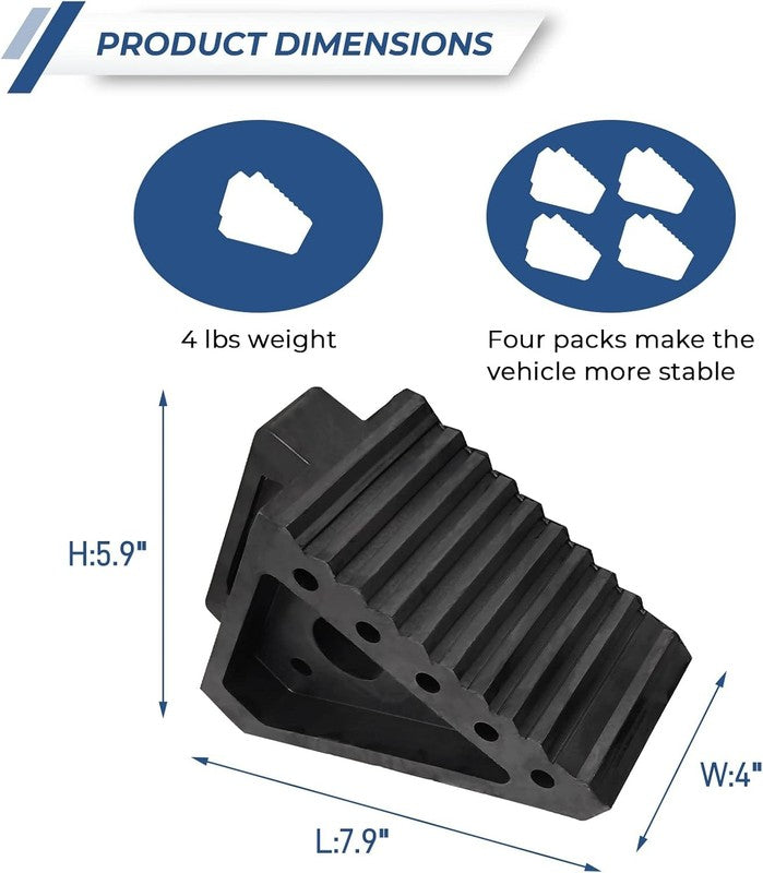 Solid Heavy Duty Rubber Wheel Chocks 4 Packs, Premium Wheel Stopper for Car, Tra1