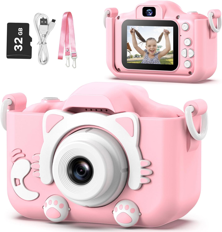 Kids Digital Video Camera Toy w/ Cartoon Cover 32GB SD Card Ages 3 810