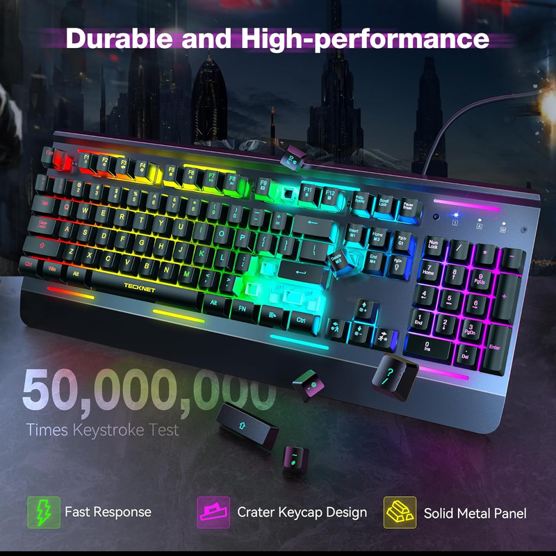 RGB Gaming Keyboard USB Wired 15-Zone LED Anti-Ghosting Metal Panel3