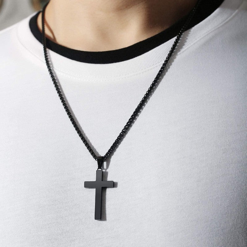 Black Cross Necklace for Men Stainless Steel Christian Pendant Gift for Teen Dad1