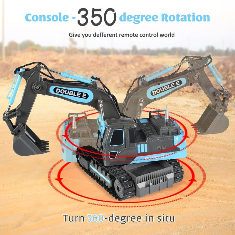 Remote Control Excavator Gray Blue Toy 6 Function Hydraulic Construction Vehicle1