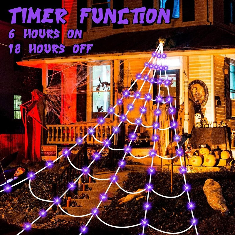 150 LED Halloween Spider Web Lights, 16.4FT, 8 Modes, Purple, Outdoor/Indoor3