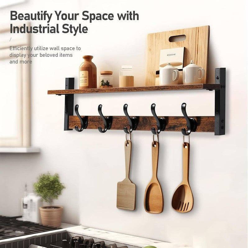 29" Coat Rack Wall Mount with Shelf, Rustic Black4