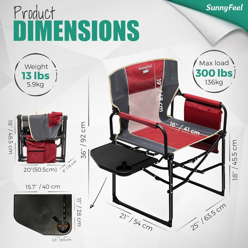 Oversized Camping Directors Chair, Portable Folding Lawn Chairs for Adults Heavy1