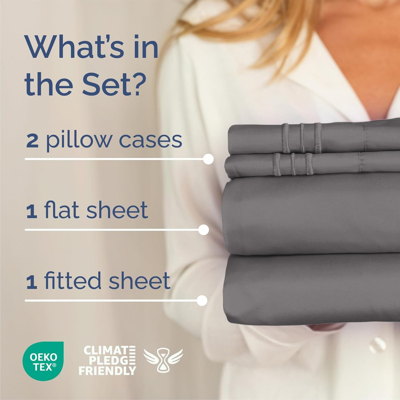 Queen 4 Piece Sheet Set Cooling Hotel Luxury Deep Pocket Dark Grey1