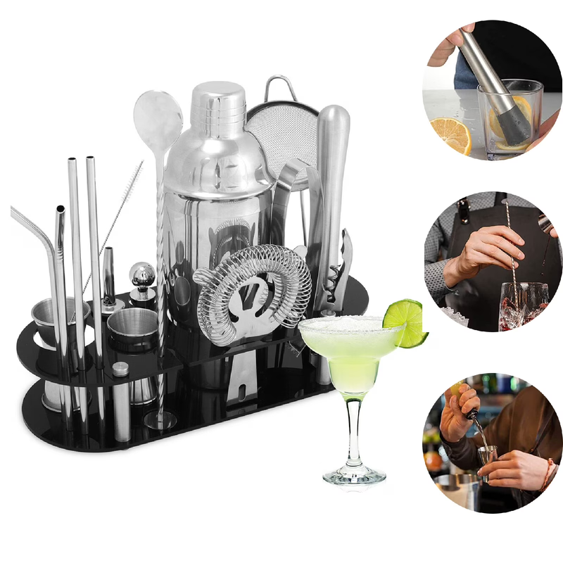 23 Piece Stainless Steel Bartender Cocktail Shaker Set with Bar Tools & Stand9